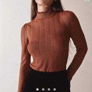 Doen Women’s Minou Turtleneck Pointelle Knit With Gold Sparkle In Persimmon S
